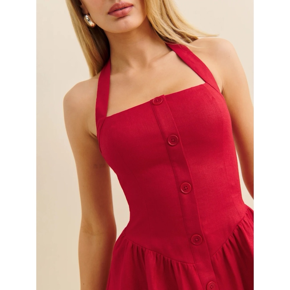 Reformation Mariela Linen Dress in Lipstick - Picture 3 of 12